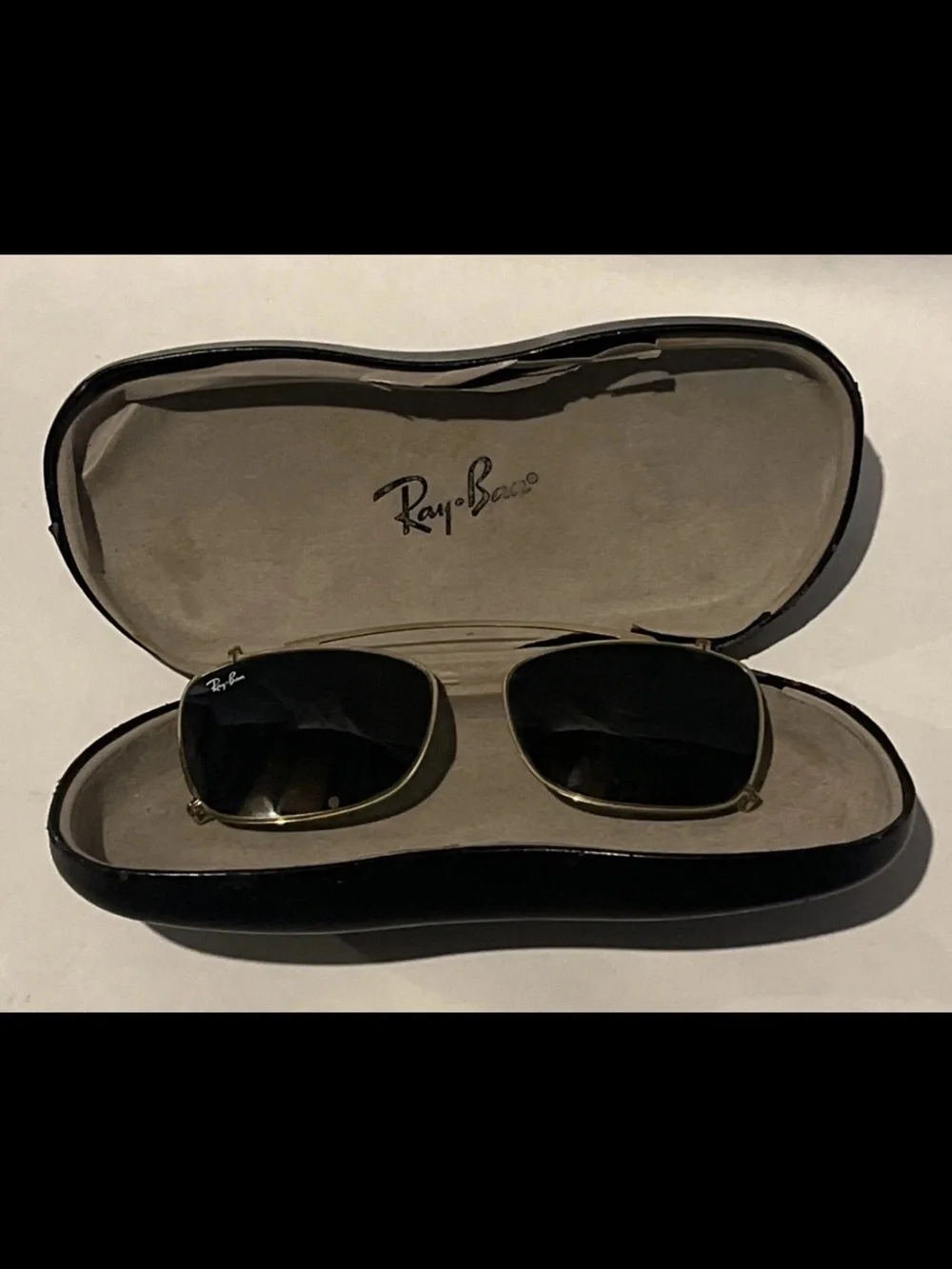 Ray-Ban Gold Frame Black Lens Clip-On Sunglasses with Case Vintage